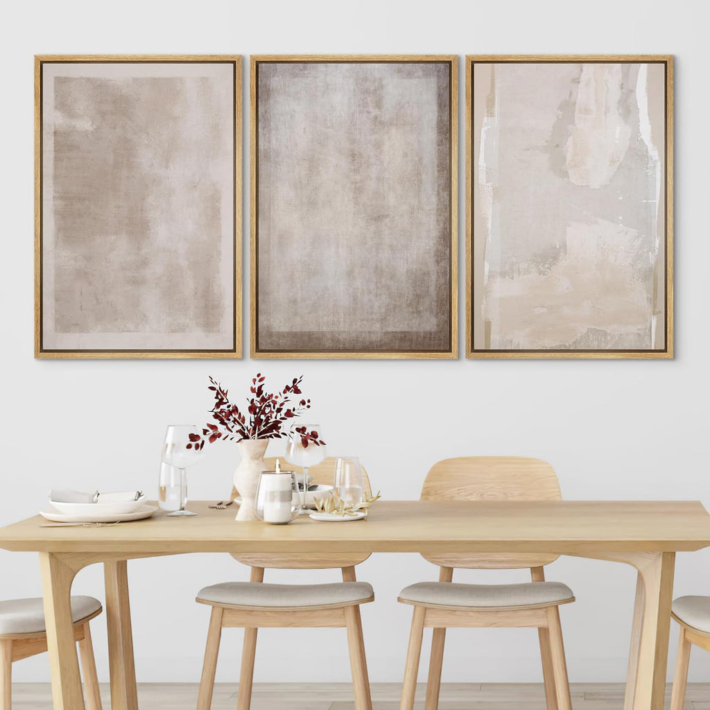 SIGNLEADER Framed Canvas Print Wall Art Set Soft Abstract Beige and Taupe Minimalist Texture Illustrations Boho Decorative for Living Room, Bedroom, Office - 16"x24"x3 NATURAL