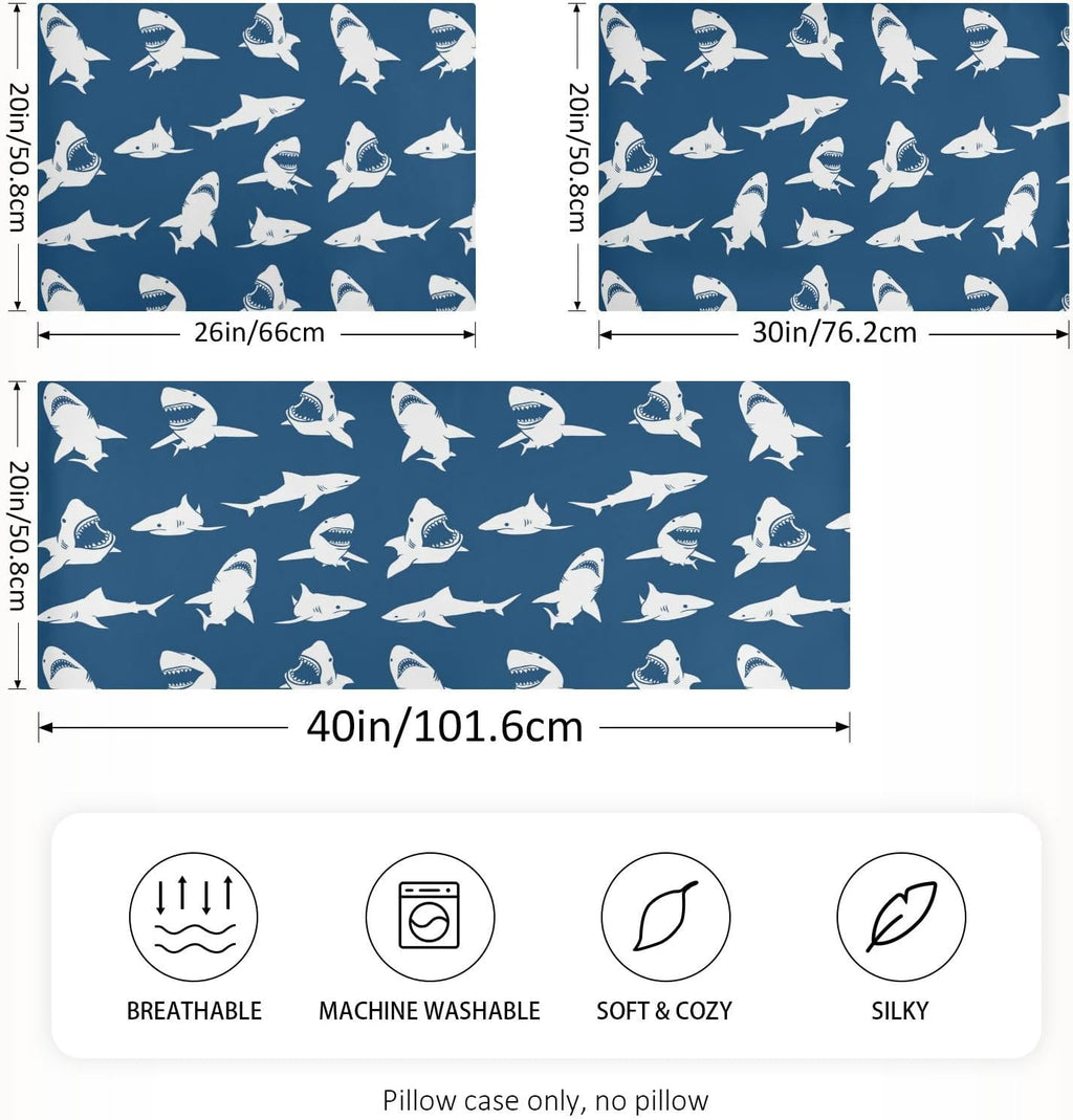 White Sharks Silhouettes Pillow Covers Silk Pillowcase for Hair and Skin with Envelope Closure Satin Pillowcase Standard Size Pillow Case for Bedroom Bed Sleeping Women (20x26 Inch)