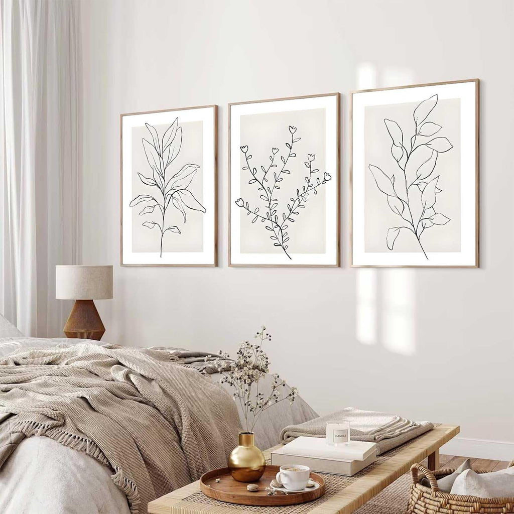 3Pcs Neutral Botanical Wall Art Minimalist Abstract Botanical Line Canvas Posters Prints Modern Beige Boho Plant Paintings Wall Decor Pictures for Bedroom Living Room Home Decoration, Unframed