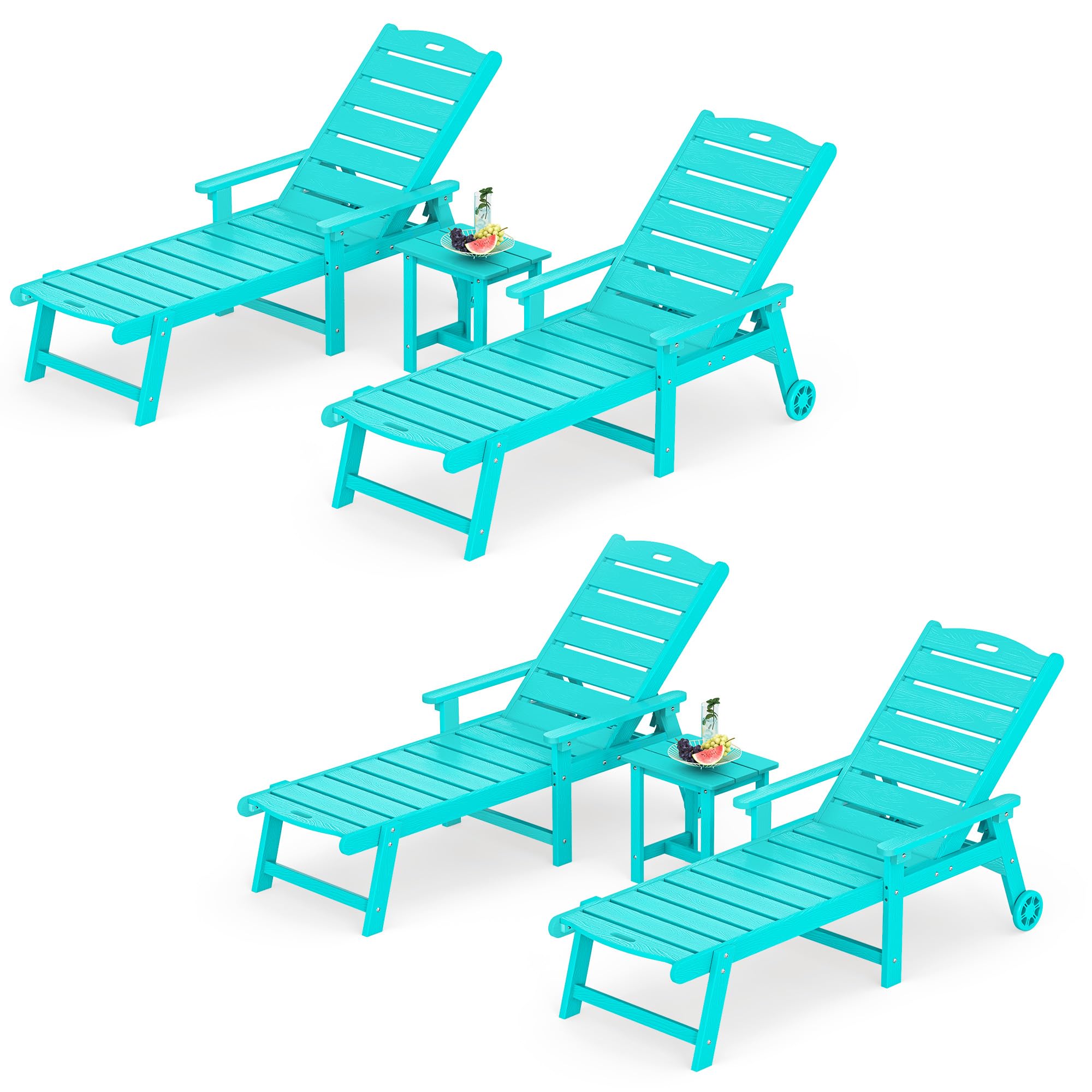 LUE BONA Outdoor Chaise Lounge Chairs Set of 2, HDPS Chaise Lounger, 5 Positions Adjustable Lounge Chairs, Pool Lounge Chair with Wheels for Poolside, Patio, Restaurant, 3 Year Warranty, Teak Color
