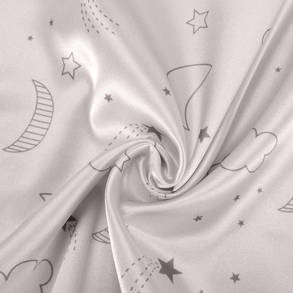 Winmany 2 Pack Toddler Pillow Cases Baby Silk Satin Pillowcases 49 x 36cm Cot Bed Envelope Pillow Cover Kids Soft Travel Pillow Pair Cases for Boys Girls Machine Washable (Grey Cloud Moon)