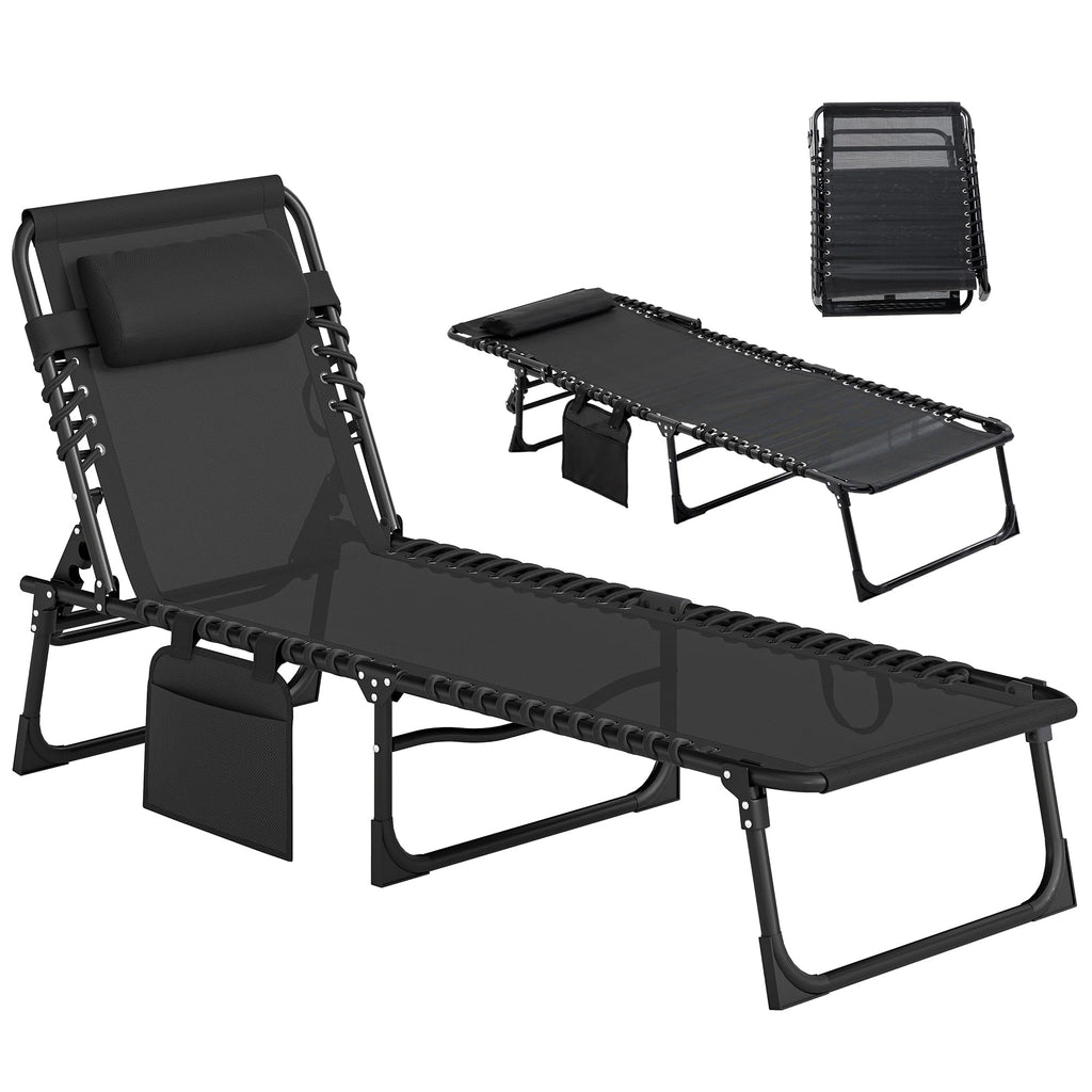 Outsunny Folding Chaise Lounge Chair, Patio Sun Tanning Chair, Outdoor Chaise Lounger with 5-Position Reclining Back, Breathable Mesh Seat for Beach, Poolside, Yard, Gray