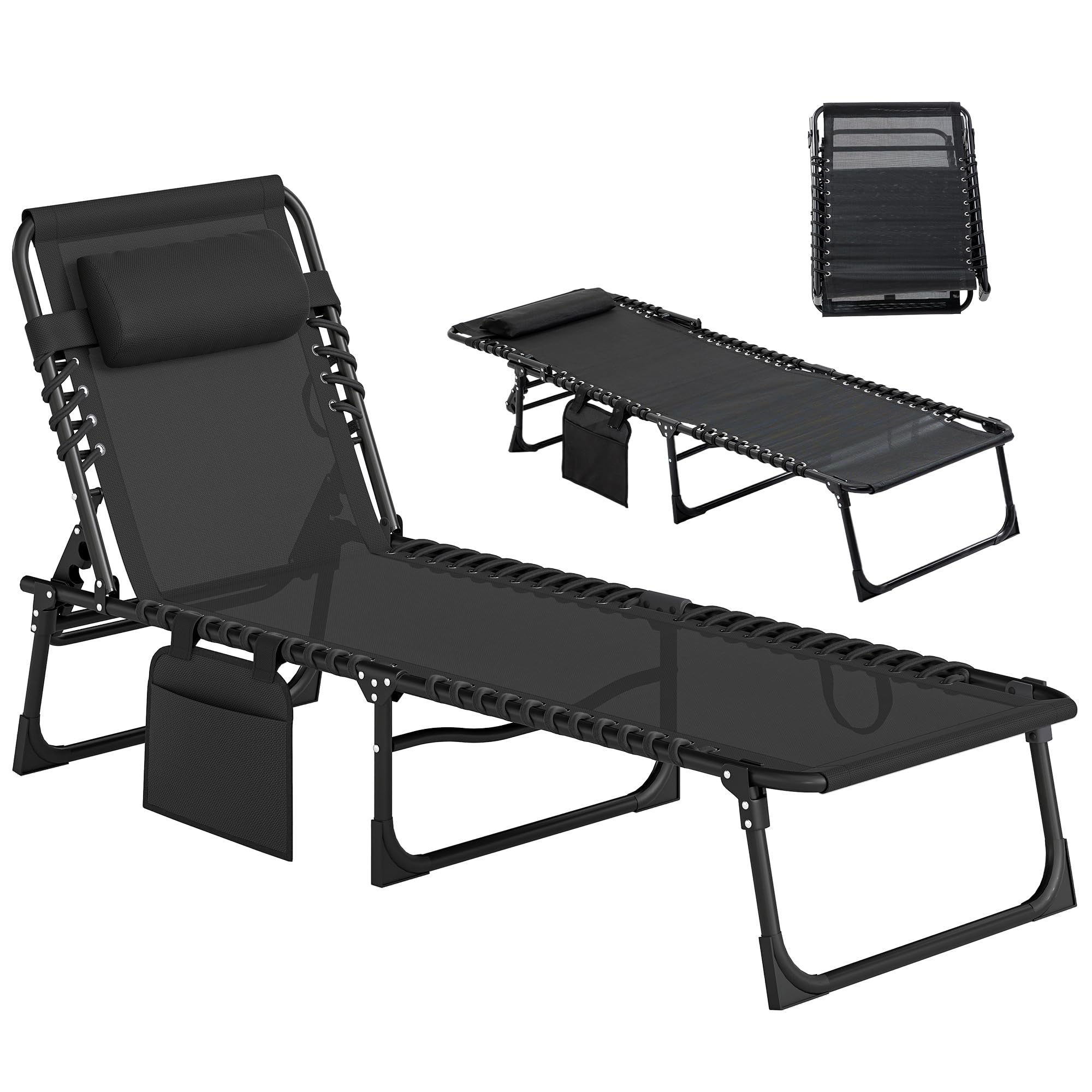 Outsunny Folding Chaise Lounge Chair, Patio Sun Tanning Chair, Outdoor Chaise Lounger with 5-Position Reclining Back, Breathable Mesh Seat for Beach, Poolside, Yard, Gray