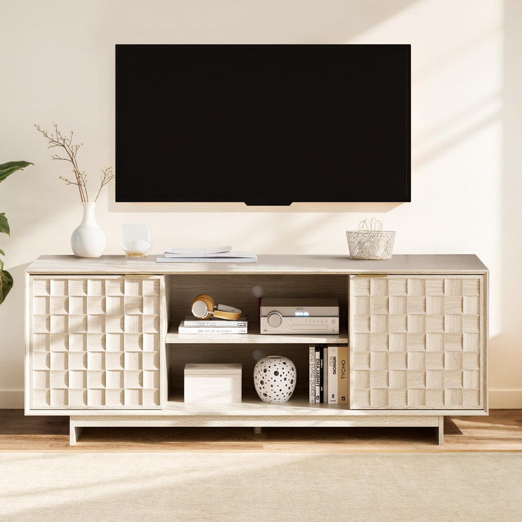 COLAMY TV Stand with Two Doors, Entertainment Center 59" with Adjustable Shelves and Storage, Mid-Century Modern TV Stand for 50/55/65 inch TV, Media Console Cabinet for Living Room, Bedroom Walnut