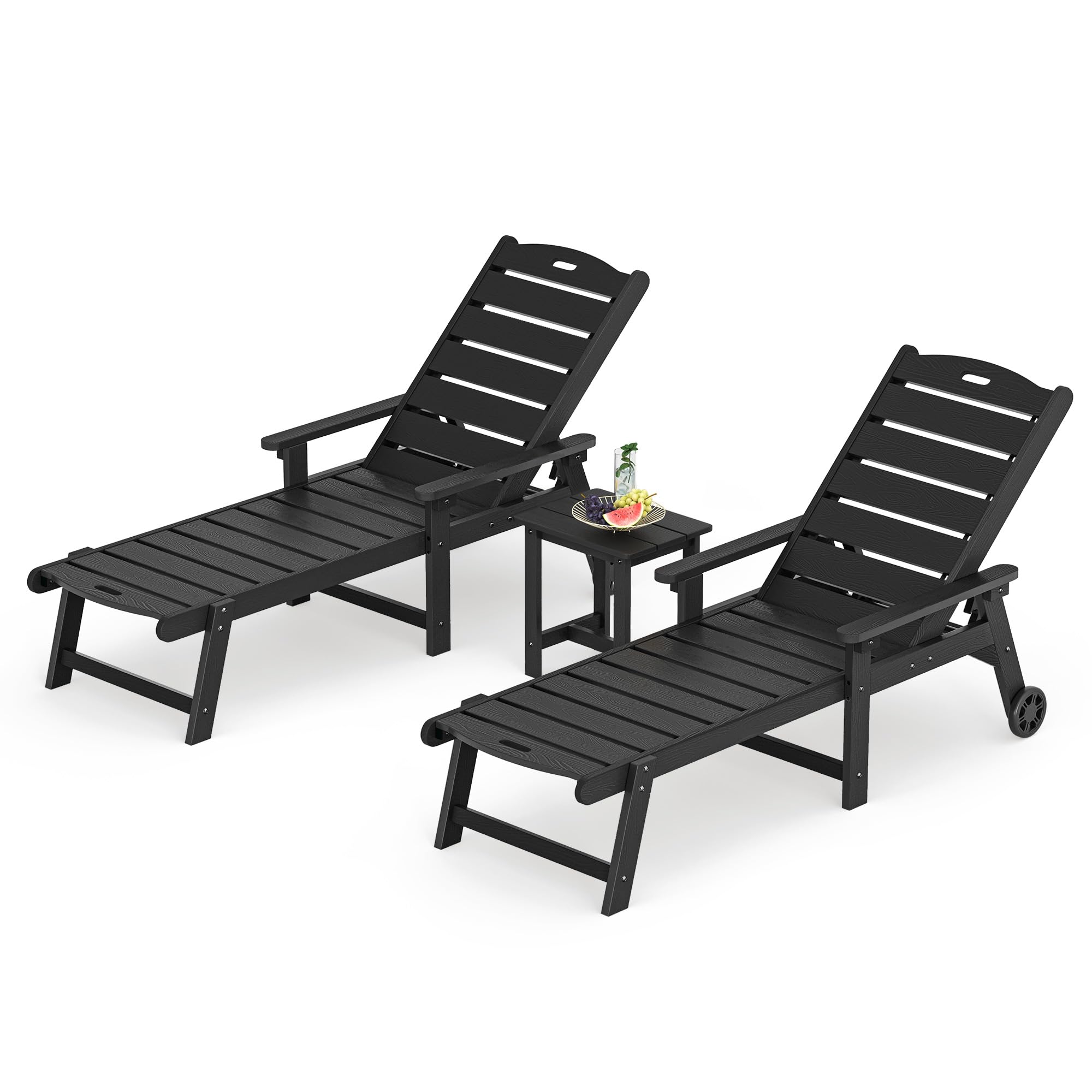 LUE BONA Outdoor Chaise Lounge Chairs Set of 2, HDPS Chaise Lounger, 5 Positions Adjustable Lounge Chairs, Pool Lounge Chair with Wheels for Poolside, Patio, Restaurant, 3 Year Warranty, Teak Color