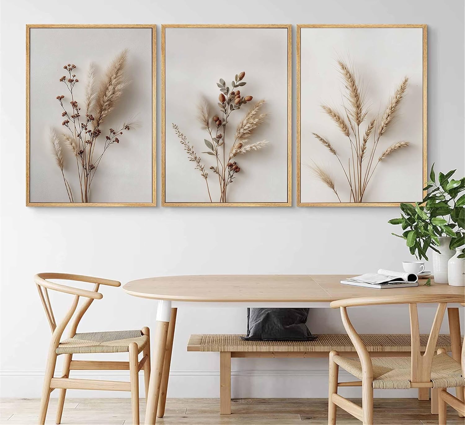 3Pcs Beige Neutral Floral Botanical Canvas Wall Art Modern Minimalist Beige Flower Plant Painting Wall Decor Poster Print Artwork for Living Room Bedroom Bathroom Home Decortion Unframed