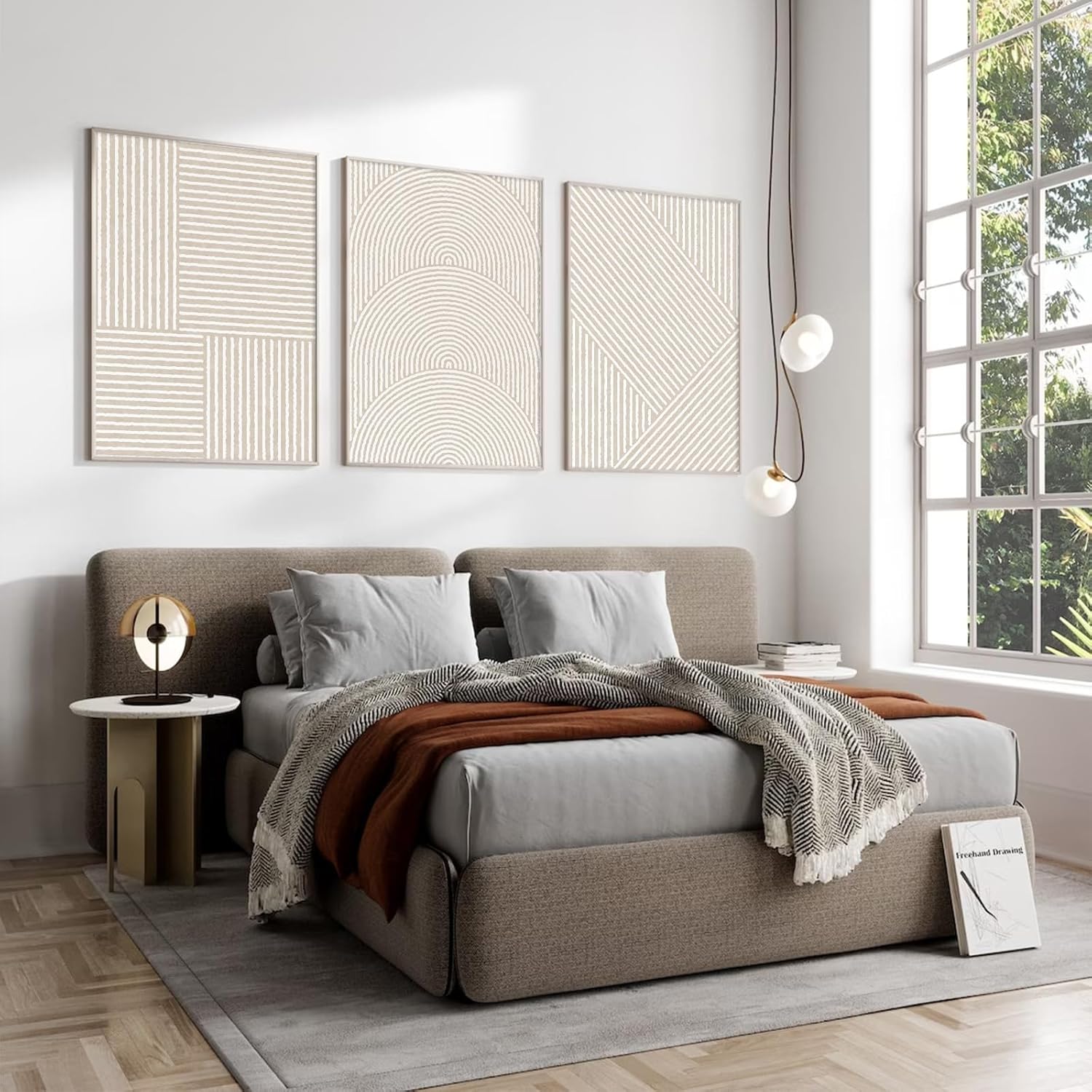 Beige Abstract Wall Art Pictures Set of 3 Boho Modern Canvas Wall Decor Neutral Line Wall Art Minimalist Art Abstract Beige Prints Painting Modern Artwork for Living Room Bedroom 16x24 Inch UNFRAMED
