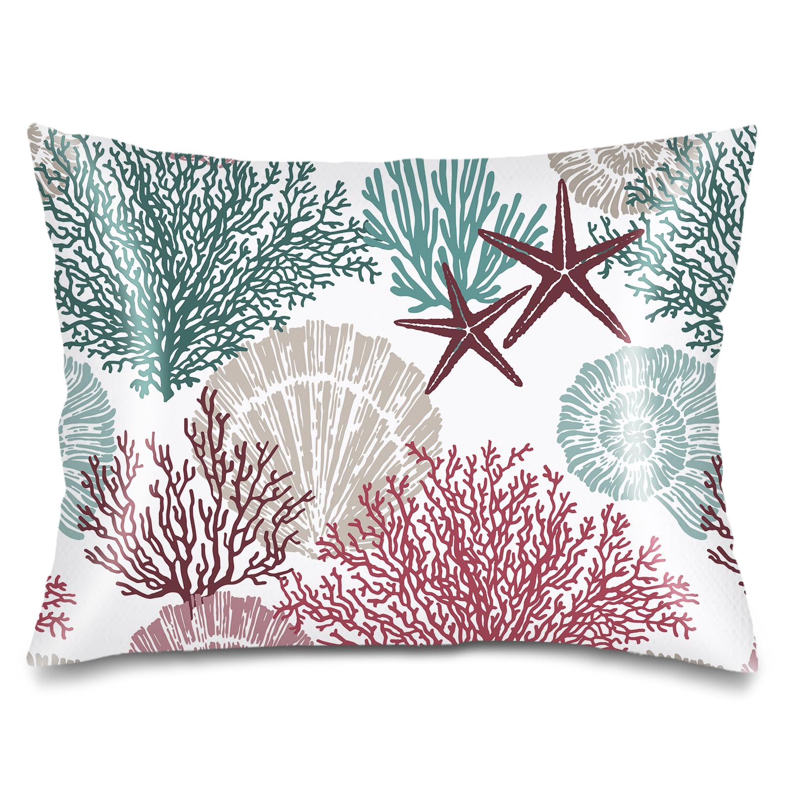 Silk Satin Pillowcase for Hair and Skin,Beach Theme Throw Pillow Cover Queen Size Pillowcases Envelope Closure,Coastal Pillow Covers Ocean Coral Starfish Decorative Cushion Cases,20"x30",Teal