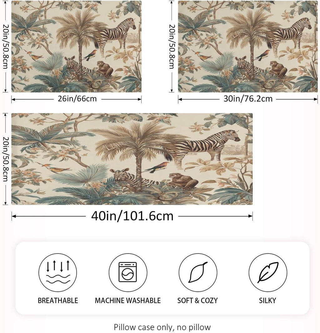 Emelivor Monkey Palms Beige Pattern Satin Pillowcase for Hair and Skin Silk Pillowcase Pillow Case with Envelope Closure Throw Pillow Cover for Sofa Hotel Home Couch Decor - Queen, 20x30in