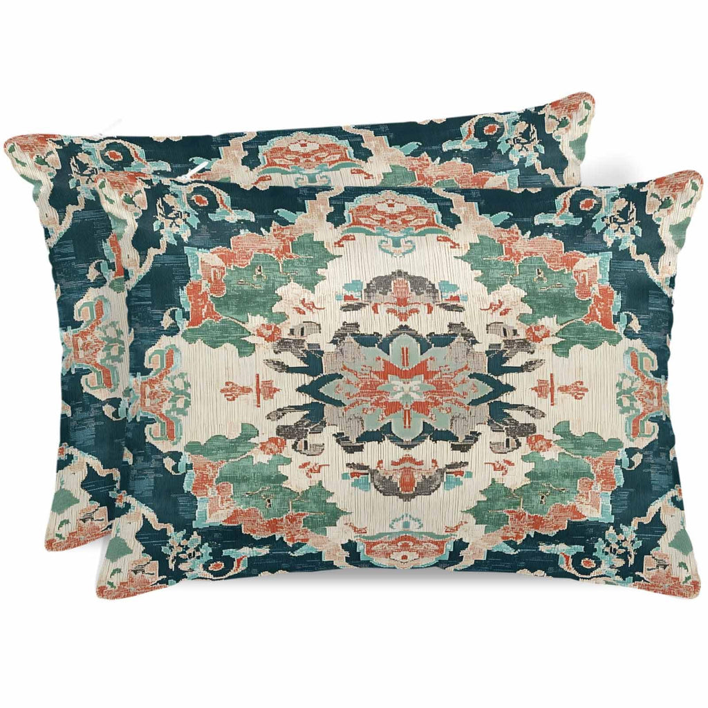 Satin Pillowcases Standard Size, Teal Green Boho Floral Silk Pillow Cases for Hair and Skin with Zipper 2 Pack, Southwestern Ethnic Flowers Retro Smooth Throw Pillow Covers for Sleeping, 20"x26"