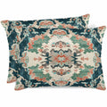 Satin Pillowcases Standard Size, Teal Green Boho Floral Silk Pillow Cases for Hair and Skin with Zipper 2 Pack, Southwestern Ethnic Flowers Retro Smooth Throw Pillow Covers for Sleeping, 20"x26"