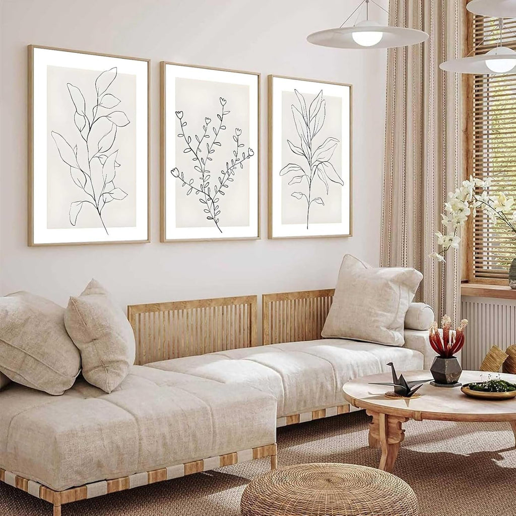 3Pcs Neutral Botanical Wall Art Minimalist Abstract Botanical Line Canvas Posters Prints Modern Beige Boho Plant Paintings Wall Decor Pictures for Bedroom Living Room Home Decoration, Unframed
