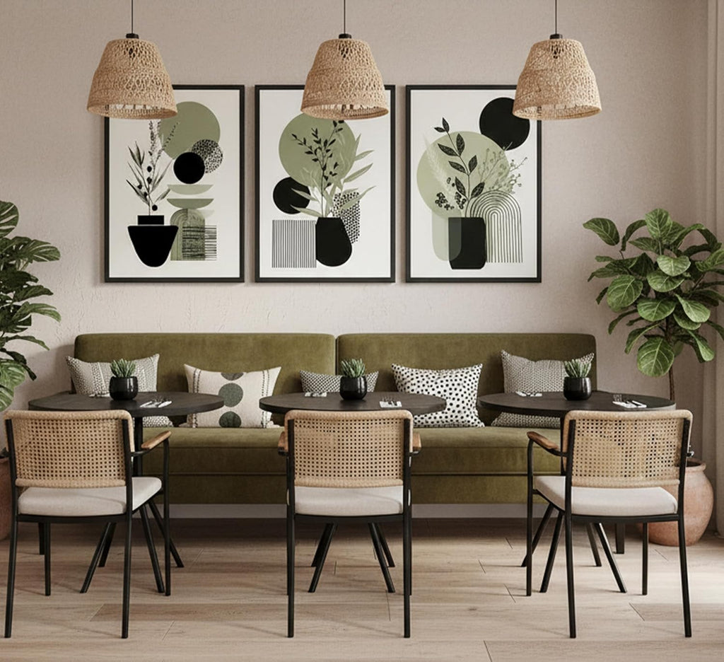 MDHFJEAW 3 Piece Sage Green Boho Wall Art - Unframed Botanical Leaf Canvas Prints, Modern Abstract Geometric Line Poster Set, Minimalist Green Wall Decor for Living Room, Bedroom, Office, 16x24 Inch