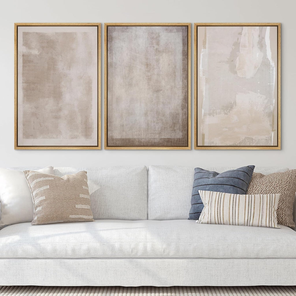 SIGNLEADER Framed Canvas Print Wall Art Set Soft Abstract Beige and Taupe Minimalist Texture Illustrations Boho Decorative for Living Room, Bedroom, Office - 16"x24"x3 NATURAL