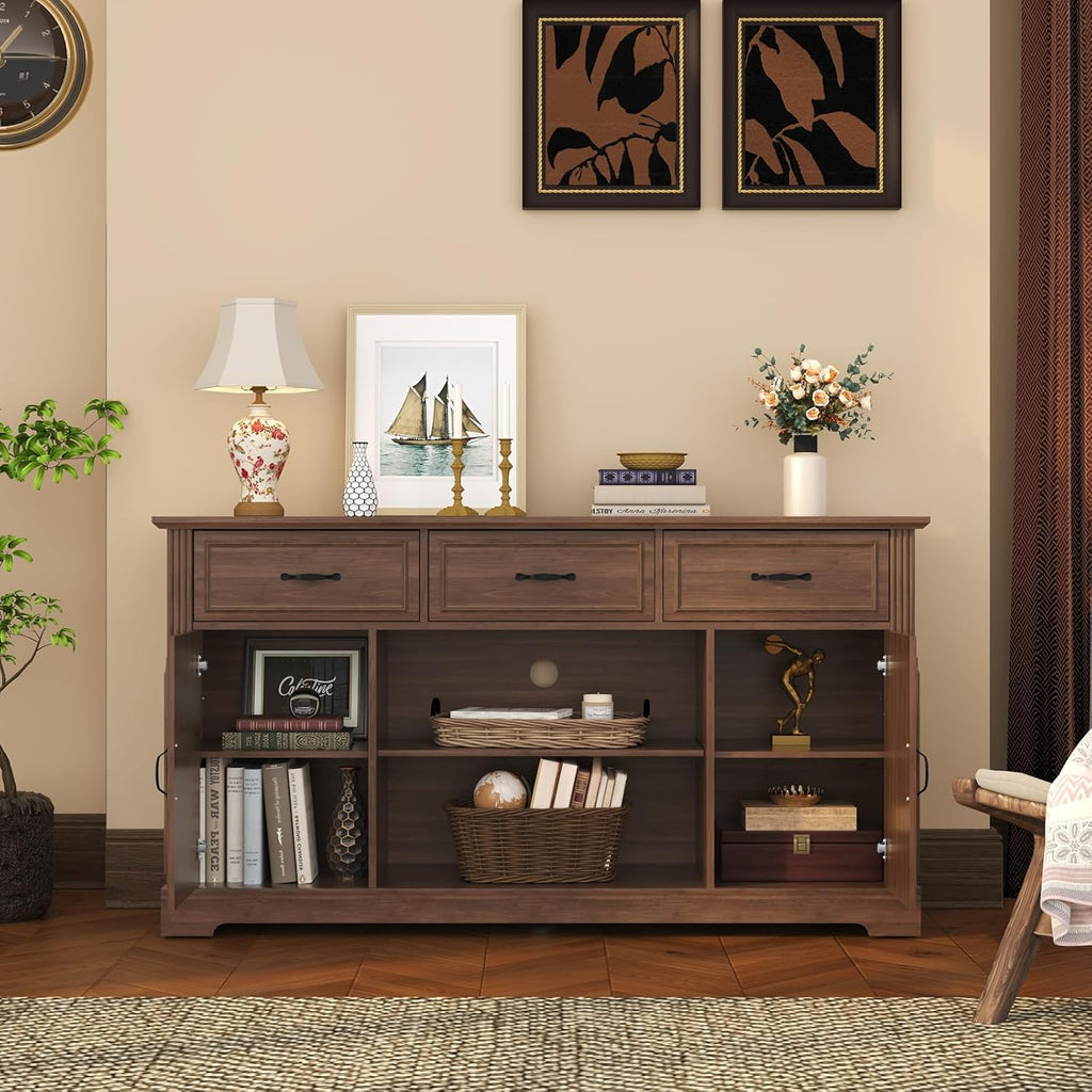 ARTPOWER TV Stand with 3 Drawers for TV up to 65'', Wood Mid Century Television Cabinet with Adjustable Shelves, Entertainment Center with Storage, Console for Living Room, Walnut