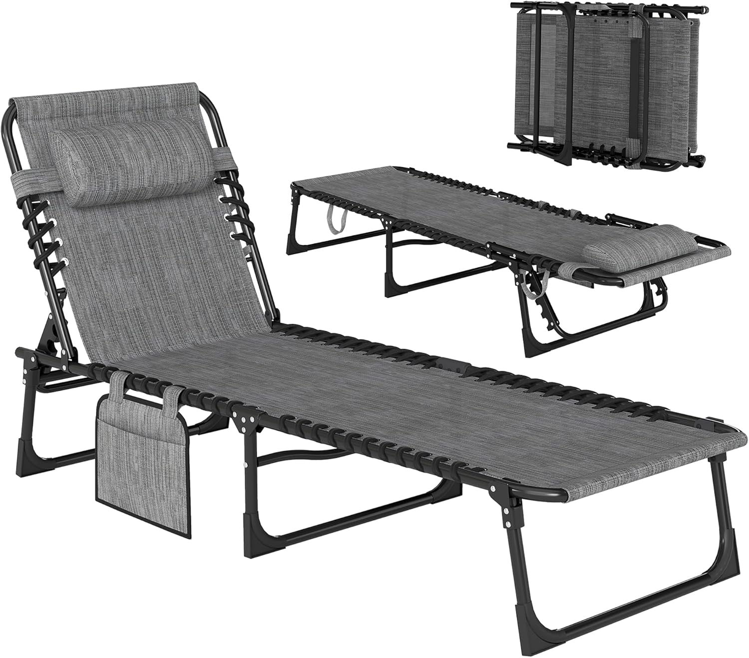 Outsunny Folding Chaise Lounge Chair, Patio Sun Tanning Chair, Outdoor Chaise Lounger with 5-Position Reclining Back, Breathable Mesh Seat for Beach, Poolside, Yard, Gray