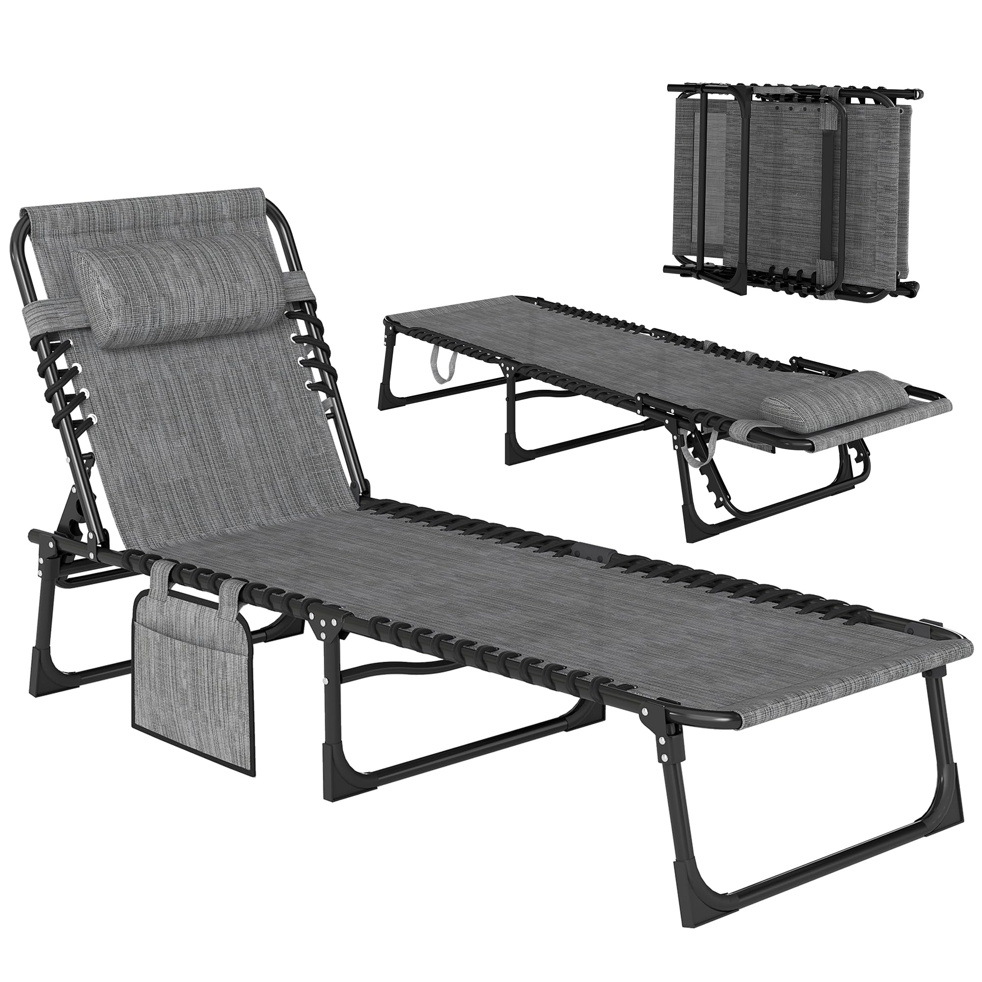 Outsunny Folding Chaise Lounge Chair, Patio Sun Tanning Chair, Outdoor Chaise Lounger with 5-Position Reclining Back, Breathable Mesh Seat for Beach, Poolside, Yard, Gray
