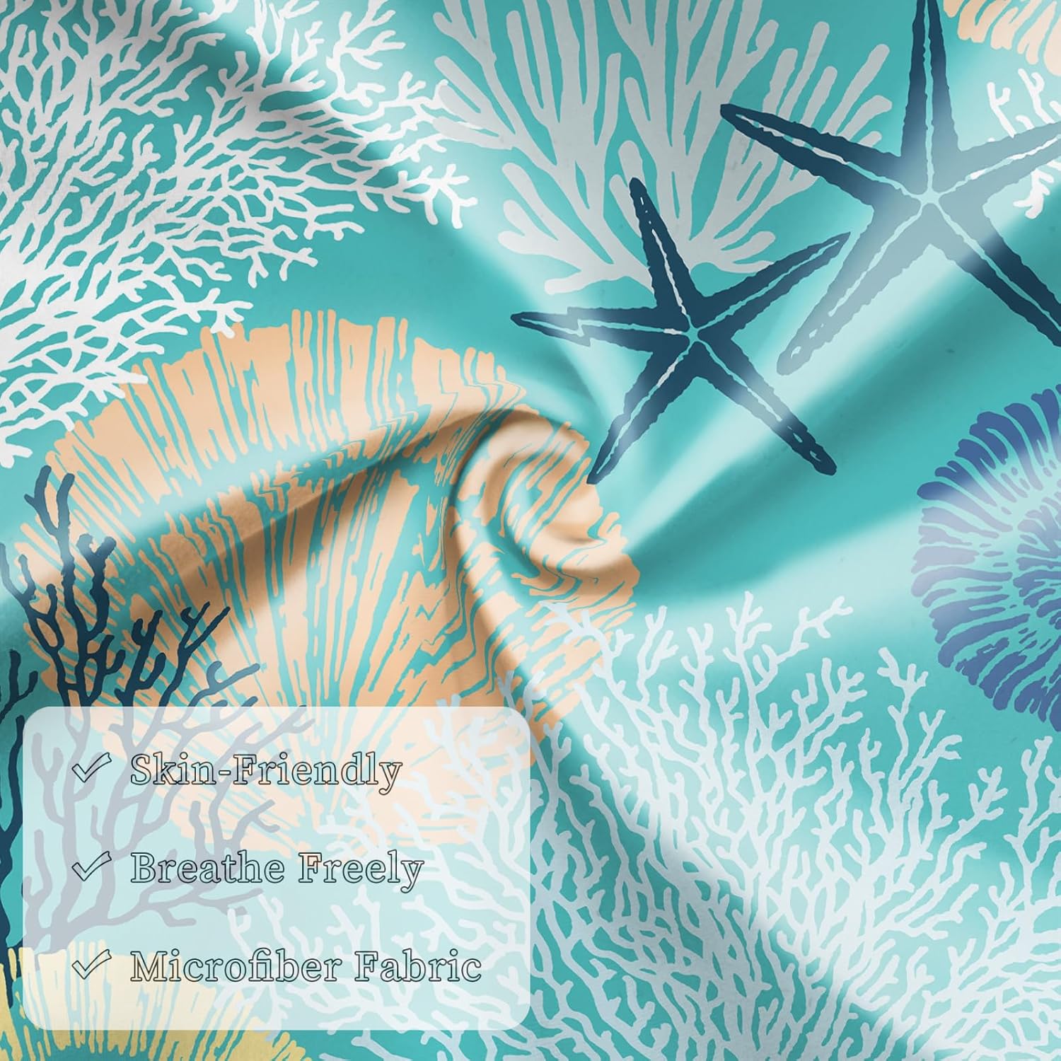 Silk Satin Pillowcase for Hair and Skin,Beach Theme Throw Pillow Cover Queen Size Pillowcases Envelope Closure,Coastal Pillow Covers Ocean Coral Starfish Decorative Cushion Cases,20"x30",Teal