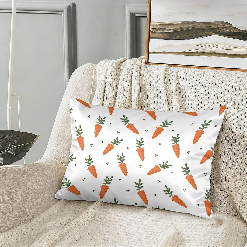 Cute Carrot Satin Pillowcase for Hair and Skin, Easter Silk Pillow Case Soft and Cozy Body Pillow Covers Standard Size with Envelope Closure (20x26 Inch)