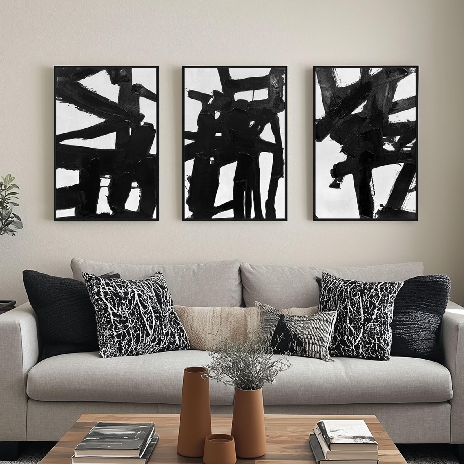 SAFERRYHOME Abstract Neutral Framed Canvas Wall Art, Minimalist Wall Decor Art Print, Modern Gray Brown Pastel Walls Painting Watercolor Artwork for Living Room, Bedroom, Dining Room, Office, 24"x36"x3