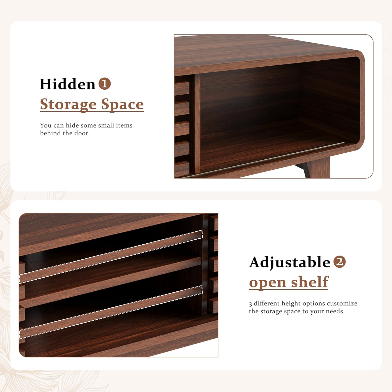 Luoxiao 55" Mid Century Modern TV Stand for 55 60 65 Inch TV, Walnut Media Console with Slatted Sliding Doors, Retro Wood Entertainment Center with Storage Shelves for Living Room, Bedroom