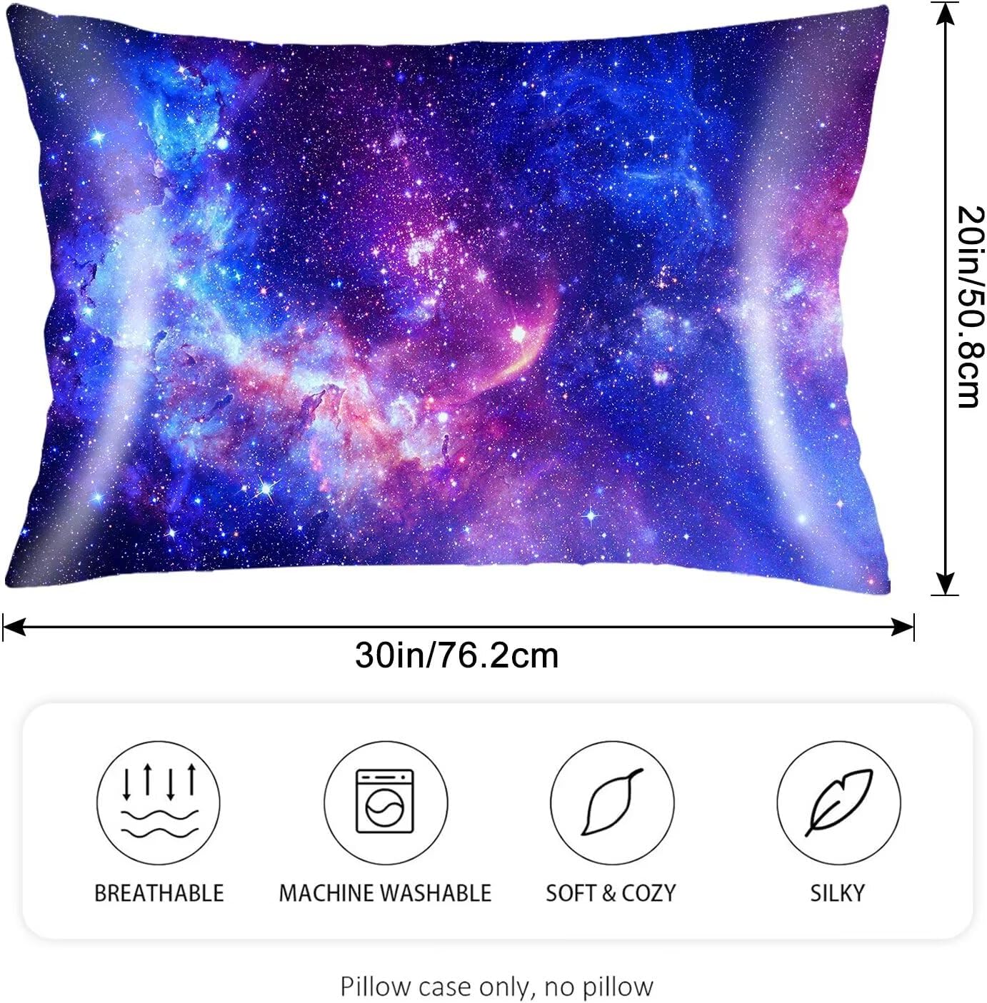 Silk Satin Pillowcase for Hair and Skin,Galaxy Throw Pillow Cover Queen Size Pillowcases Envelope Closure,Outer Space Nebula Universe Star Night Starry Sky Soft Bed Cushion Covers for Women,20"x30"