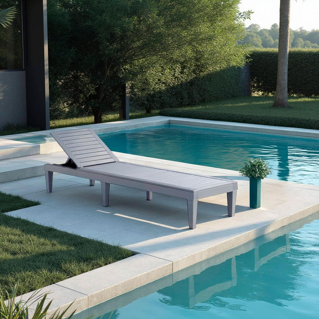 Nestl Patio Chairs - Grey Chaise Lounge Chair Outdoor, 5-Position Adjustable Sun Tanning Chair, Waterproof Pool Lounge Chairs, Reclining Lawn Chair, Lightweight Outdoor Lounge Chairs