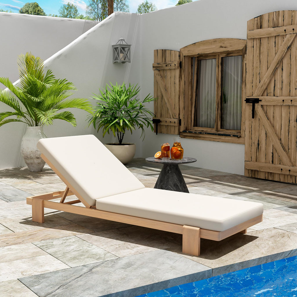 Christopher Knight Home Duska Acacia Wood Chaise Lounge Chair Set of 2, Patio Outdoor Chaise Lounge with Cushions, Adjustable Backrest Single Lounge Sofa, Garden Poolside Backyard Seating, Teak+Beige