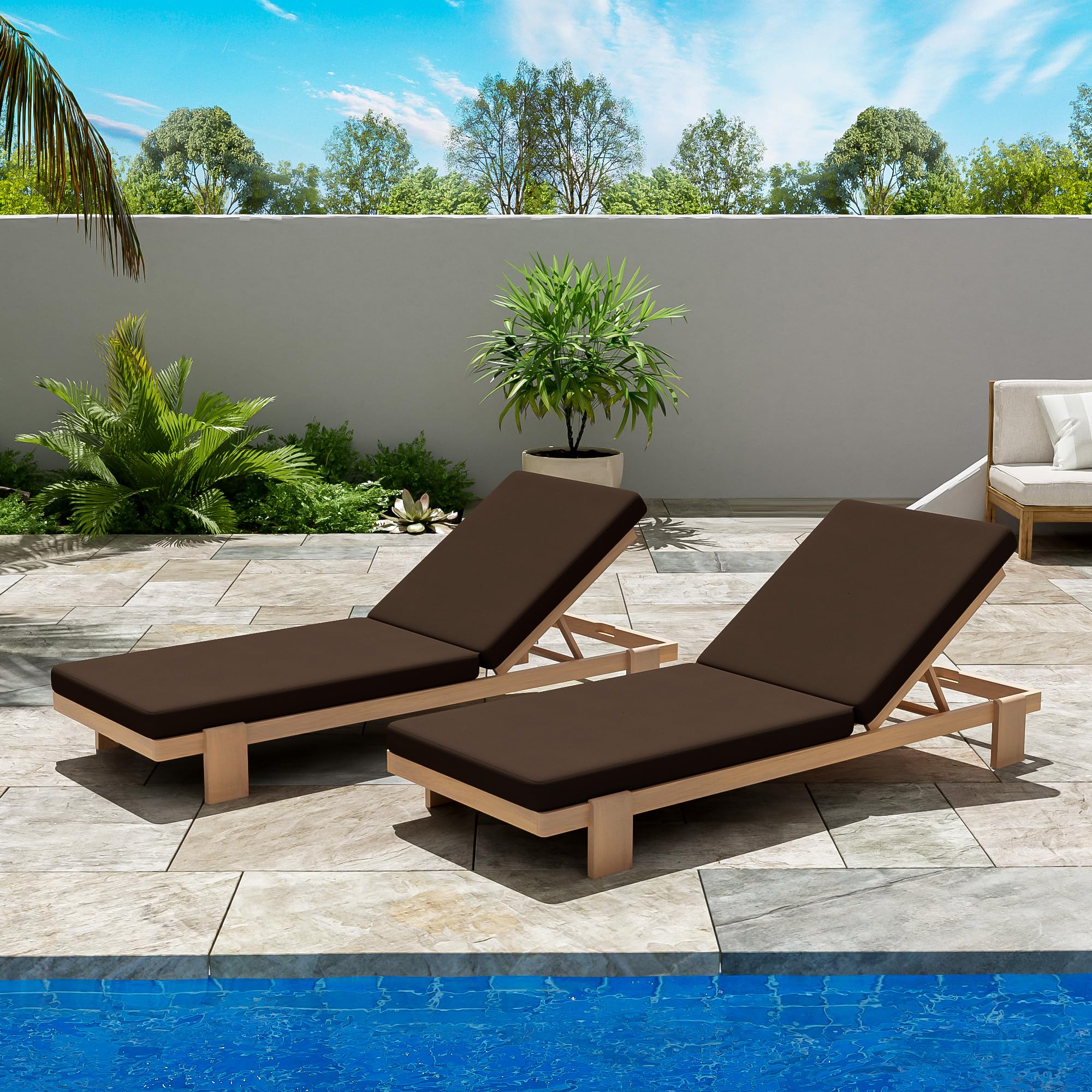 Christopher Knight Home Duska Acacia Wood Chaise Lounge Chair Set of 2, Patio Outdoor Chaise Lounge with Cushions, Adjustable Backrest Single Lounge Sofa, Garden Poolside Backyard Seating, Teak+Beige